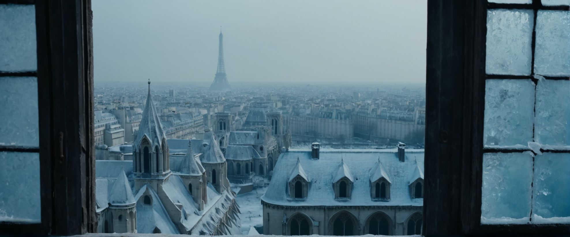 06234-1301985598-cinematic view from the rooftops, door's entry of Notre-Dame of Paris, rosace, iced walls, iced landscape of a (frozen post apoc.jpg